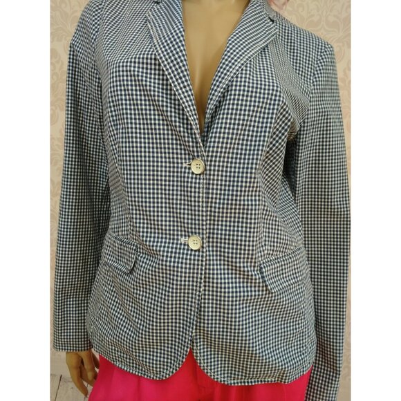 Vintage 90s Y2K Esprit Gingham Check Cotton Blazer Size M Blue White Jacket - Picture 2 of 12
